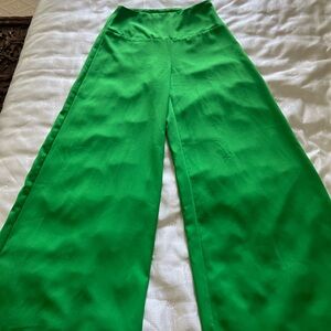 olivaceous bright green wide leg pants